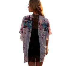 Vestideo Women Floral Short Sleeve Lace Splice Chiffon Kimono Cardigan Tops Blouse