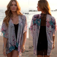Vestideo Women Floral Short Sleeve Lace Splice Chiffon Kimono Cardigan Tops Blouse