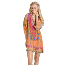Women Casual 3/4 Sleeves National Wind Pattern Vintage Print Loose Dress
