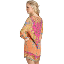 Women Casual 3/4 Sleeves National Wind Pattern Vintage Print Loose Dress