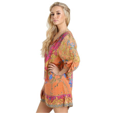 Women Casual 3/4 Sleeves National Wind Pattern Vintage Print Loose Dress