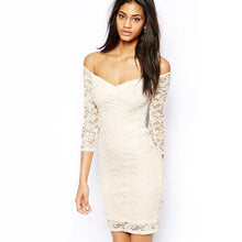 vestido Womens V-Neck Three Quarter Floral Lace Sexy Dress white and blue