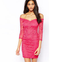 vestido Womens V-Neck Three Quarter Floral Lace Sexy Dress white and blue