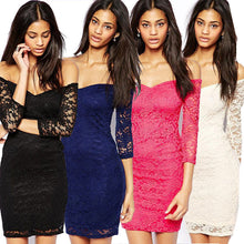 vestido Womens V-Neck Three Quarter Floral Lace Sexy Dress white and blue
