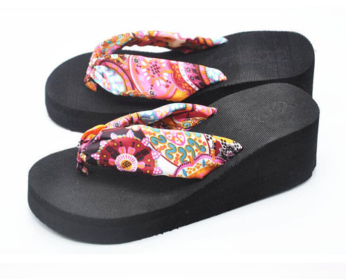Women Home Slippers Korean Bohemia Beach Sandals Platform Wedges Flip Flops