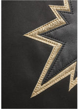 Sexy A-line Spliced Star faux Leather Skirt Retro Women Contrast color Appliques Pattern mini short PU leather Skirts Black