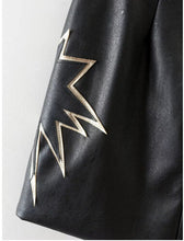 Sexy A-line Spliced Star faux Leather Skirt Retro Women Contrast color Appliques Pattern mini short PU leather Skirts Black