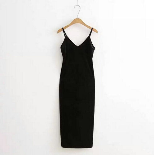 Sexy AA Backless V neck Sleeveless Side Slit Velvet Dress Women BM Retro Velour Long Spaghetti Strap Base Dress 8 color