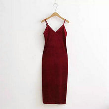 Sexy AA Backless V neck Sleeveless Side Slit Velvet Dress Women BM Retro Velour Long Spaghetti Strap Base Dress 8 color