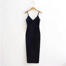 Sexy AA Backless V neck Sleeveless Side Slit Velvet Dress Women BM Retro Velour Long Spaghetti Strap Base Dress 8 color