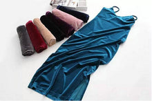 Sexy AA Backless V neck Sleeveless Side Slit Velvet Dress Women BM Retro Velour Long Spaghetti Strap Base Dress 8 color