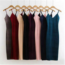 Sexy AA Backless V neck Sleeveless Side Slit Velvet Dress Women BM Retro Velour Long Spaghetti Strap Base Dress 8 color