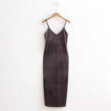 Sexy AA Backless V neck Sleeveless Side Slit Velvet Dress Women BM Retro Velour Long Spaghetti Strap Base Dress 8 color