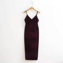 Sexy AA Backless V neck Sleeveless Side Slit Velvet Dress Women BM Retro Velour Long Spaghetti Strap Base Dress 8 color
