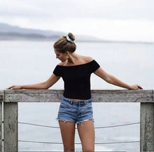 Sexy American Apparel AA Elastic Slash Neck Tee Women Brandy Off the shoulder Crop Top Short Sleeve Short T-shirt