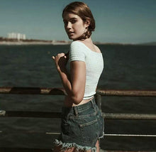 Sexy American Apparel AA Elastic Slash Neck Tee Women Brandy Off the shoulder Crop Top Short Sleeve Short T-shirt