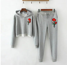 Sexy Appliques Flower Embroidery Hoodies Sets Woman Crop Sweatshirt Casual Tracksuit Long sleeve Sportswear