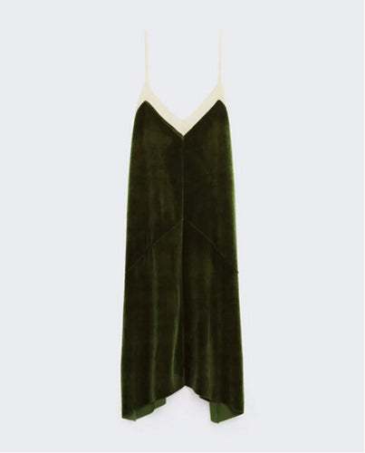 Sexy Backless Mesh V neck Sleeveless Velvet Dress Women Retro Velour Spliced Mesh Short Base Dress Amry green