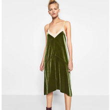 Sexy Backless Mesh V neck Sleeveless Velvet Dress Women Retro Velour Spliced Mesh Short Base Dress Amry green