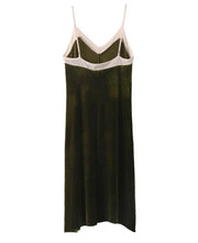 Sexy Backless Mesh V neck Sleeveless Velvet Dress Women Retro Velour Spliced Mesh Short Base Dress Amry green
