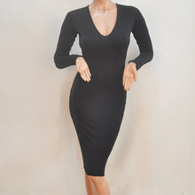 Sexy Backless Party Dresses Long Sleeve Bodycon Midi Dress Night Club Party Dress Women V Neck Back Open Dress