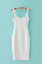 Sexy Backless Stretch Bodycon Slim Tank Dress american AA O Neck Back Split Sleeveless Knee-length Dresses