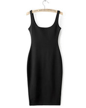 Sexy Backless Stretch Bodycon Slim Tank Dress american AA O Neck Back Split Sleeveless Knee-length Dresses