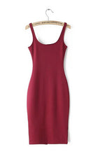 Sexy Backless Stretch Bodycon Slim Tank Dress american AA O Neck Back Split Sleeveless Knee-length Dresses