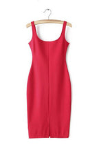 Sexy Backless Stretch Bodycon Slim Tank Dress american AA O Neck Back Split Sleeveless Knee-length Dresses