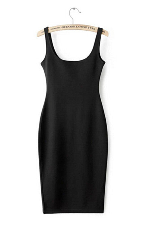 Sexy Backless Stretch Bodycon Slim Tank Dress american AA O Neck Back Split Sleeveless Knee-length Dresses
