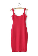 Sexy Backless Stretch Bodycon Slim Tank Dress american AA O Neck Back Split Sleeveless Knee-length Dresses