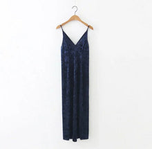 Sexy Backless V neck Sleeveless Back Slit Velvet Dress Women BM Retro Velour Long Spaghetti Strap Base Dress
