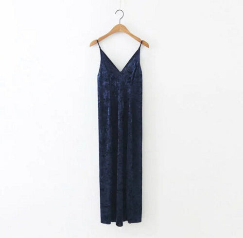 Sexy Backless V neck Sleeveless Back Slit Velvet Dress Women BM Retro Velour Long Spaghetti Strap Base Dress