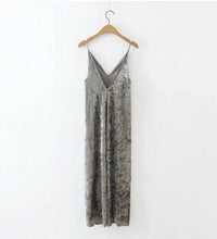 Sexy Backless V neck Sleeveless Back Slit Velvet Dress Women BM Retro Velour Long Spaghetti Strap Base Dress