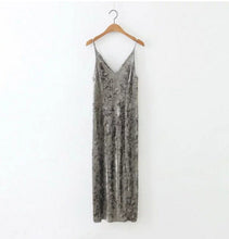 Sexy Backless V neck Sleeveless Back Slit Velvet Dress Women BM Retro Velour Long Spaghetti Strap Base Dress
