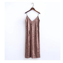 Sexy Backless V neck Sleeveless Back Slit Velvet Dress Woman Retro Bright Velour Long Spaghetti Strap Base Dress 3 colors