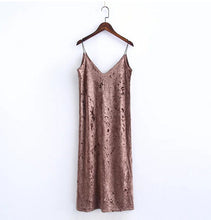 Sexy Backless V neck Sleeveless Back Slit Velvet Dress Woman Retro Bright Velour Long Spaghetti Strap Base Dress 3 colors