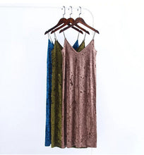 Sexy Backless V neck Sleeveless Back Slit Velvet Dress Woman Retro Bright Velour Long Spaghetti Strap Base Dress 3 colors