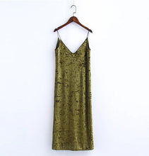 Sexy Backless V neck Sleeveless Back Slit Velvet Dress Woman Retro Bright Velour Long Spaghetti Strap Base Dress 3 colors