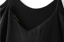 Sexy Backless V neck Sleeveless Pleated Dress Women Vintage Spaghetti Strap Mid long Outer Dress Black