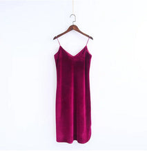 Sexy Backless V neck Sleeveless Side Slit Velvet Dress Woman Retro Bright Velour Long Spaghetti Strap Base Dress 8 colors