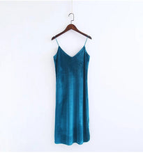 Sexy Backless V neck Sleeveless Side Slit Velvet Dress Woman Retro Bright Velour Long Spaghetti Strap Base Dress 8 colors