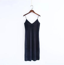 Sexy Backless V neck Sleeveless Side Slit Velvet Dress Woman Retro Bright Velour Long Spaghetti Strap Base Dress 8 colors