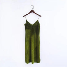 Sexy Backless V neck Sleeveless Side Slit Velvet Dress Woman Retro Bright Velour Long Spaghetti Strap Base Dress 8 colors