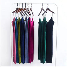 Sexy Backless V neck Sleeveless Side Slit Velvet Dress Woman Retro Bright Velour Long Spaghetti Strap Base Dress 8 colors
