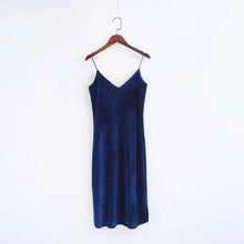 Sexy Backless V neck Sleeveless Side Slit Velvet Dress Woman Retro Bright Velour Long Spaghetti Strap Base Dress 8 colors