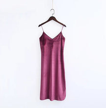 Sexy Backless V neck Sleeveless Side Slit Velvet Dress Woman Retro Bright Velour Long Spaghetti Strap Base Dress 8 colors