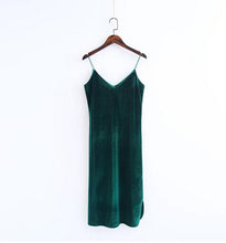 Sexy Backless V neck Sleeveless Side Slit Velvet Dress Woman Retro Bright Velour Long Spaghetti Strap Base Dress 8 colors