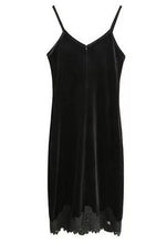 Sexy Black Velvet Lace Spliced Strappy V neck Strap Dress Woman Vestido de festa curto robe jurken Dresses