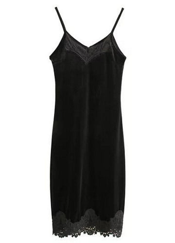 Sexy Black Velvet Lace Spliced Strappy V neck Strap Dress Woman Vestido de festa curto robe jurken Dresses